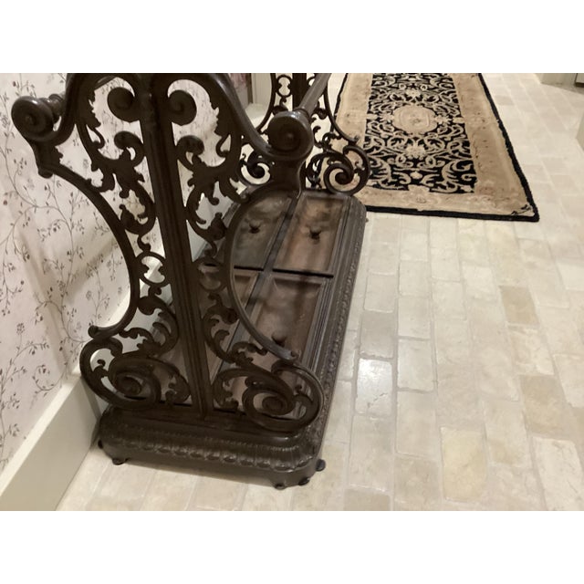 Victorian Rococo French-Inspired Scrollwork Cast Iron Umbrella Stand 1800’s Rare Originally From an Expensive Hotel in the 1800’s For Sale - Image 10 of 11