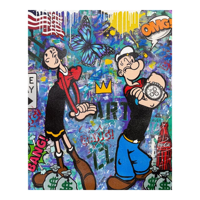 Jozza, Blue Butterfly, Huge Original Painting With Diamond Dust, 60x48 Inches, Popeye, 2026 For Sale