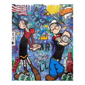 Jozza, Blue Butterfly, Huge Original Painting With Diamond Dust, 60x48 Inches, Popeye, 2026