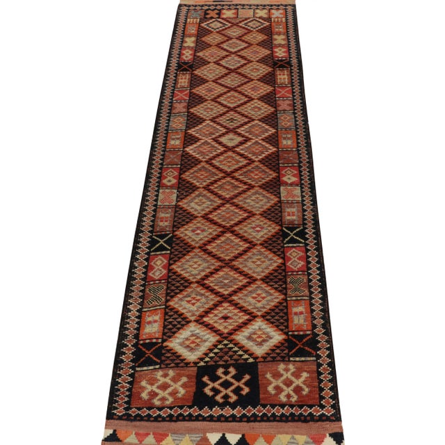 Traditional Vintage Turkish Runner in Orange, Black and Beige-Brown Geometric Patterns For Sale - Image 3 of 7