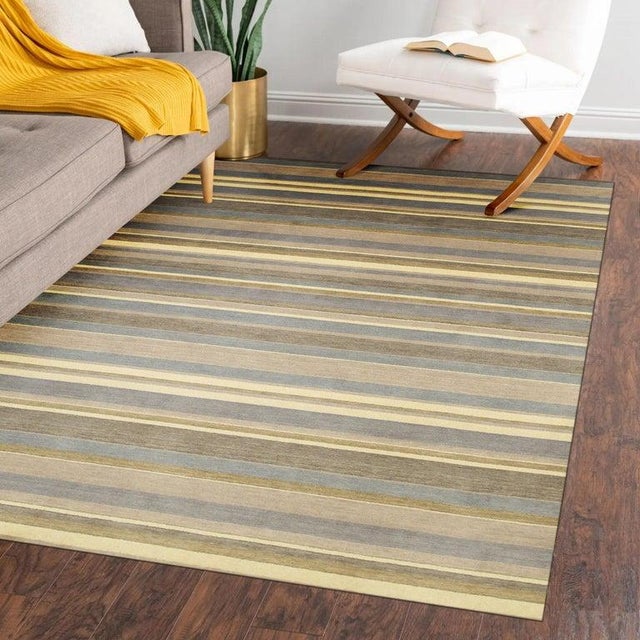 2020s 56x8 Blue Hand-Knotted Wool Subtle Striped Texture Geometric Modern Carpet Rug For Sale - Image 5 of 5