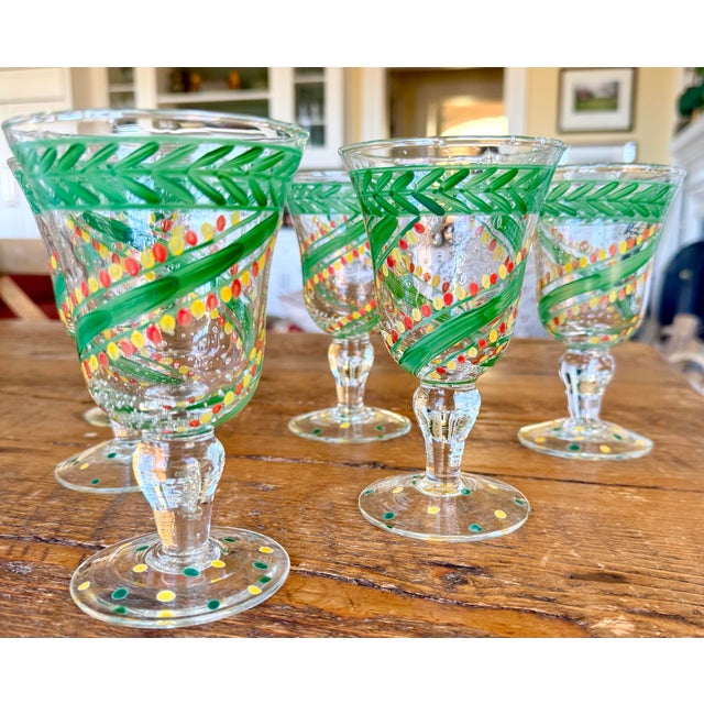 Italian Vintage Vietri Hand-Painted Festive Glass Goblets - Set of Six For Sale - Image 3 of 12