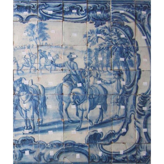 Baroque 18th Century Portuguese Azulejos Tiles Panel with Hunting Scene For Sale - Image 3 of 6