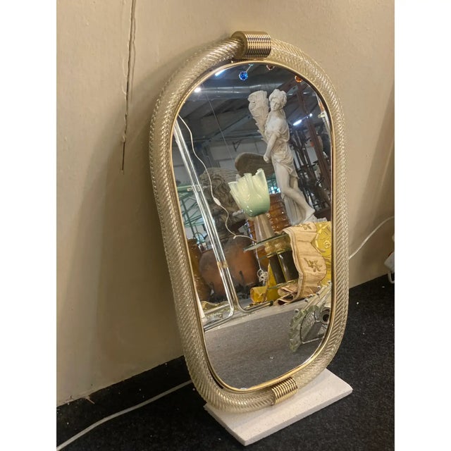 Gold Venetian "Torciglione" Torchon Murano Glass Wall Mirror in Barovier Style For Sale - Image 8 of 9