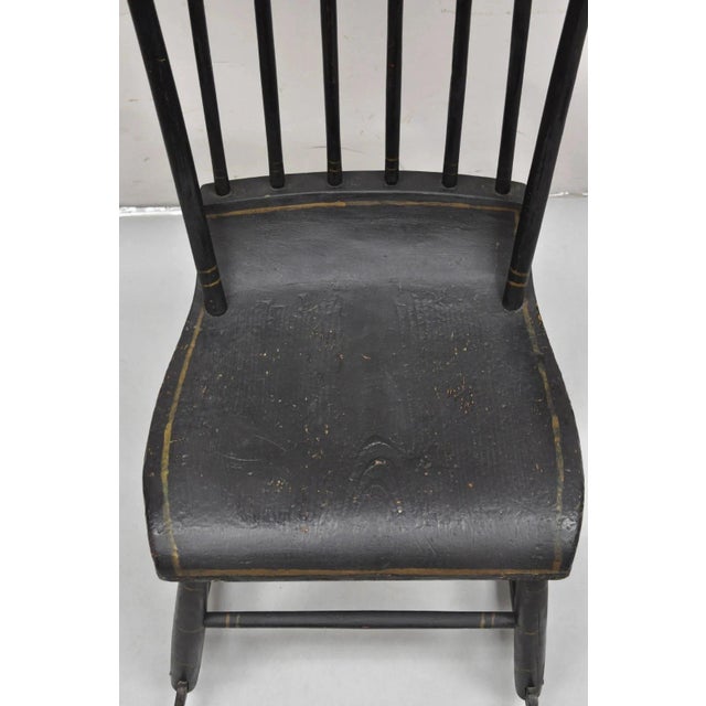 Antique Colonial Stencil Back Black Painted Plank Bottom Rocker Rocking Chair For Sale In Philadelphia - Image 6 of 12