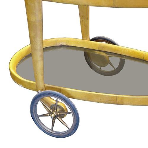 Mid-Century Modern Late 20th Century Italian Bar Cart With Parchment Covered Wood by Aldo Tura For Sale - Image 3 of 3