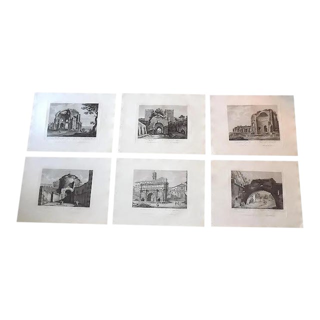 Antique Mid 19th C. Imperial Folio Size Copperplate Engraved Views of Rome - Set of 6 For Sale