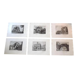 Authentic Antique Mid 19th C. Imperial Folio Size Copperplate Engraved Views of Rome - Set of 6