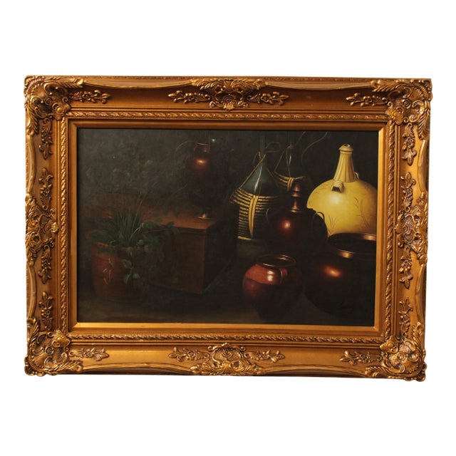 Graceful Art Framed Still Life Oil Painting on Canvas For Sale