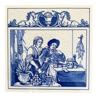 Dutch Delft Blue and White Porcelain Tile - The Herbalist For Sale