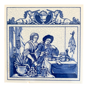 Dutch Delft Blue and White Porcelain Tile - The Herbalist