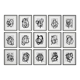 Black & White Abstractions Series' (1) - Framed Gallery Wall Art Prints Installation by Diane Grant - Set of 15 For Sale