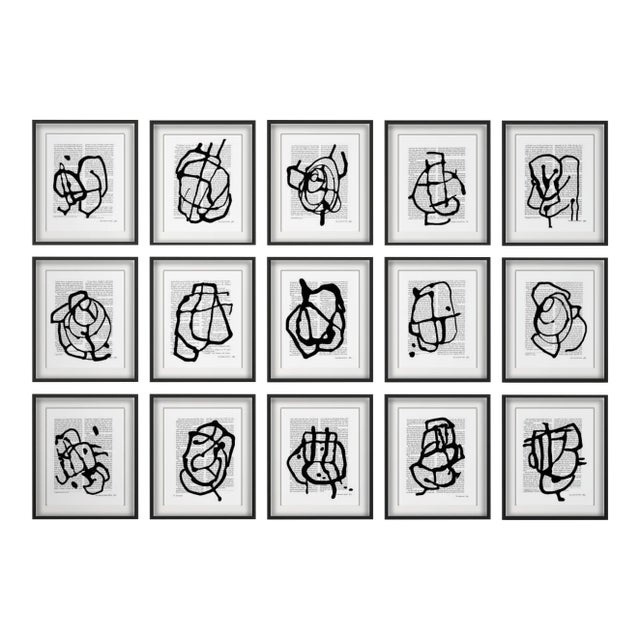 Black & White Abstractions Series' (1) - Framed Gallery Wall Art Prints Installation by Diane Grant - Set of 15 For Sale