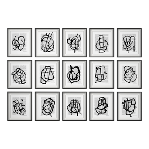 Black & White Abstractions Series' (1) - Framed Gallery Wall Art Prints Installation by Diane Grant - Set of 15