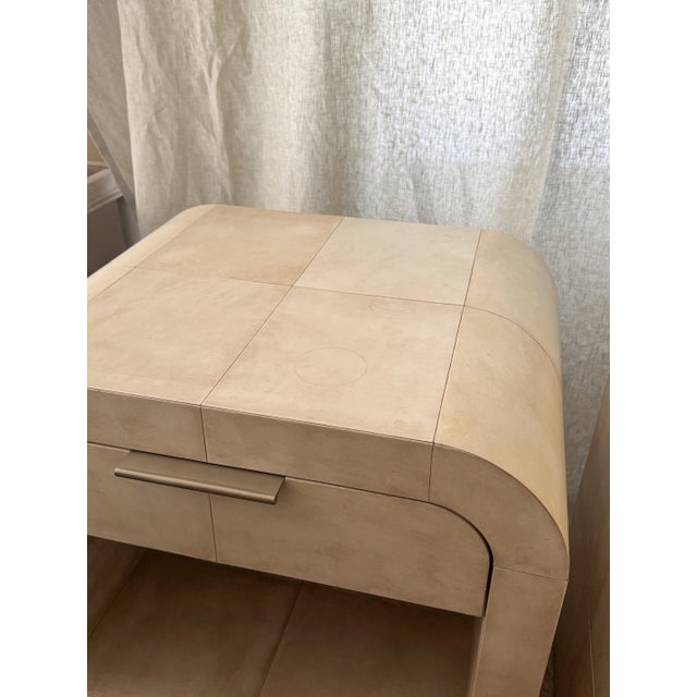 Restoration Hardware Lucien Parchment Nightstands – Pair For Sale - Image 10 of 12