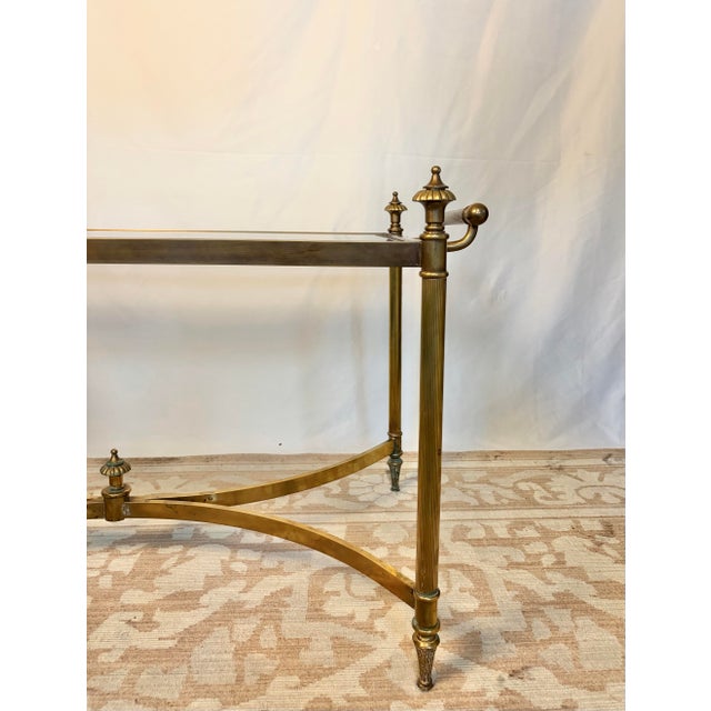 1960s Maison Jansen Style French Neoclassical Brass & Beveled Glass Cocktail Table For Sale - Image 9 of 10
