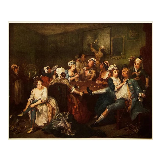 1956 After William Hogarth "The Rake's Progress, 3: The Orgy", Vintage Full-Color Print For Sale