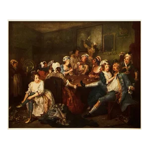 1956 After William Hogarth "The Rake's Progress, 3: The Orgy", Vintage Full-Color Print