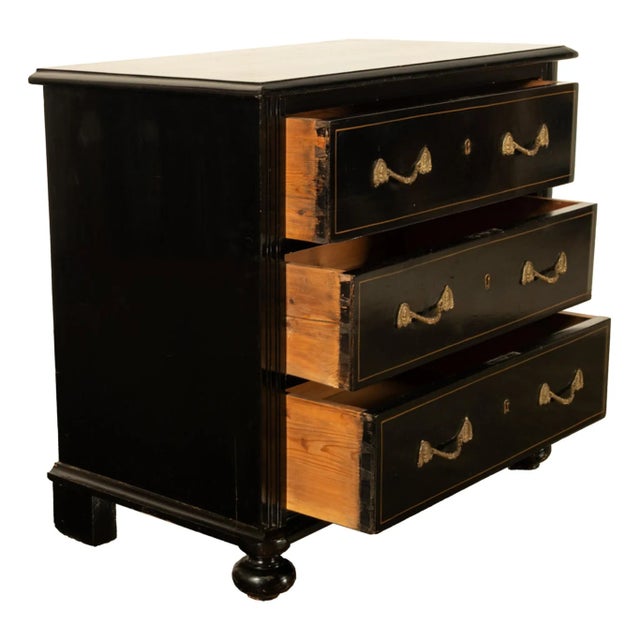 Early 19th Century Antique Early 19th C Regency Ebonized Japanned Lacquered Pine Chest Drawers 1820 For Sale - Image 5 of 12