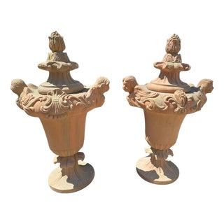 Large Italian Terracotta Garden Urns, 1970s, Set of 2 For Sale