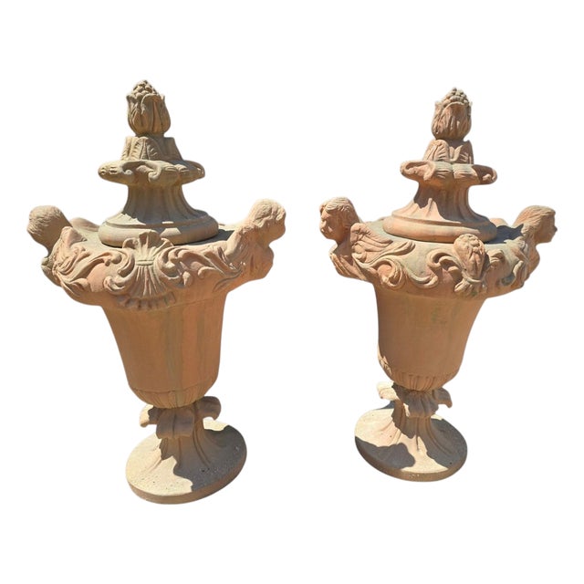 Large Italian Terracotta Garden Urns, 1970s, Set of 2 For Sale