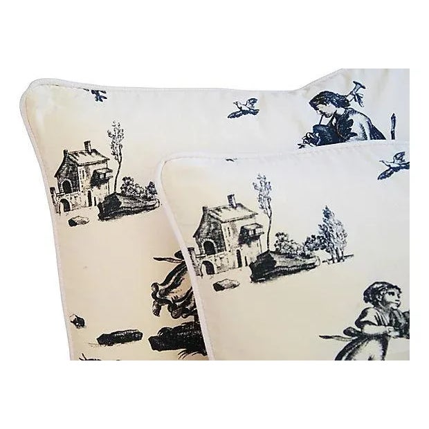 Textile Custom Tailored Romantic French Toile Feather/Down Pillows 23" x 16" - A Pair For Sale - Image 7 of 12
