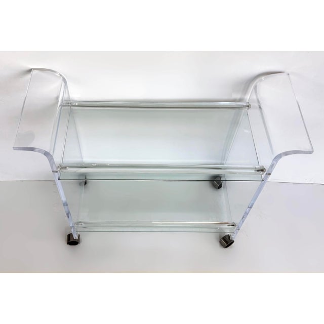 Charles Hollis Jones Late 20th Century Lucite 2-Tiered Rolling Bar/Serving Cart on Casters For Sale - Image 4 of 9