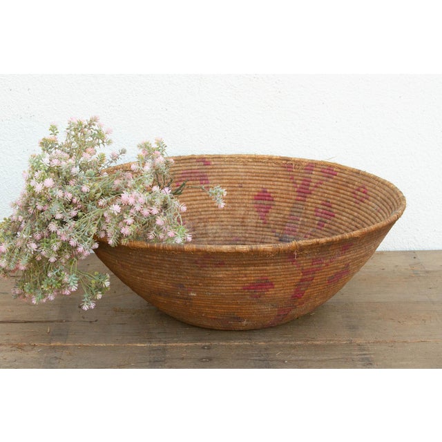 28" Dm Faded Motif Handwoven Gathering Basket For Sale - Image 10 of 10