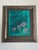 Abstract mixed media on paperboard Florals in Green Grass by Elia in ornate silver frame under glass.