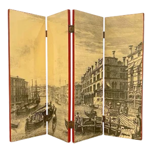1960s Italian Mid-Century Lacquer/Vellum Table Screen, Canaletto Style View of Venice
