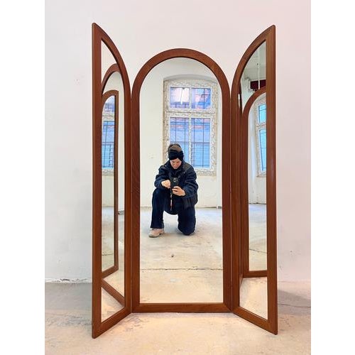 Folding Wall Mirror in Teak from Fakse Furniture, Denmark For Sale - Image 3 of 11