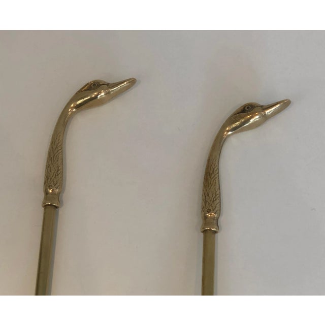 Neoclassical Neoclassical Fireplace Tools in Brass with Duck Heads, French, circa 1960 - Set of 5 For Sale - Image 3 of 13