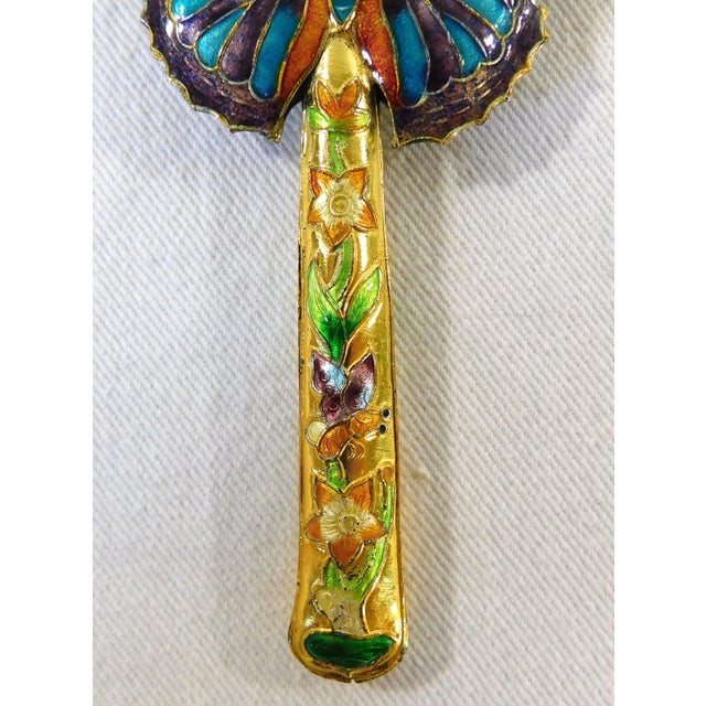 Gold Vintage Chinese Cloisonne Butterfly Enamel Magnifying Glass For Sale - Image 8 of 8