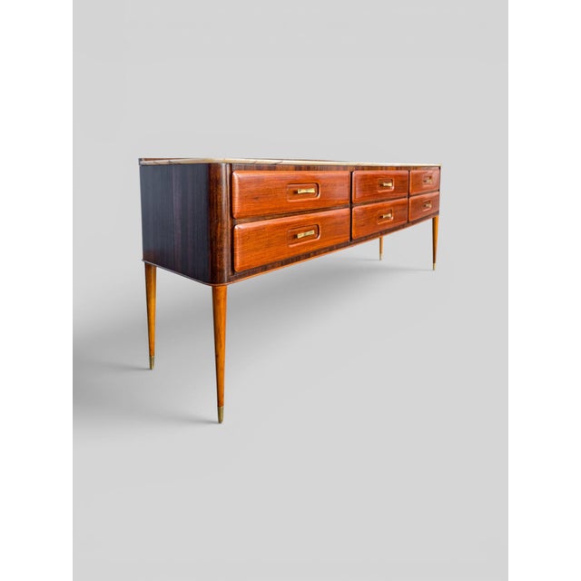Osvaldo Borsani Mid-Century Italian Teak and Marble Sideboard in the style of Osvaldo Borsani, 1950s For Sale - Image 4 of 17