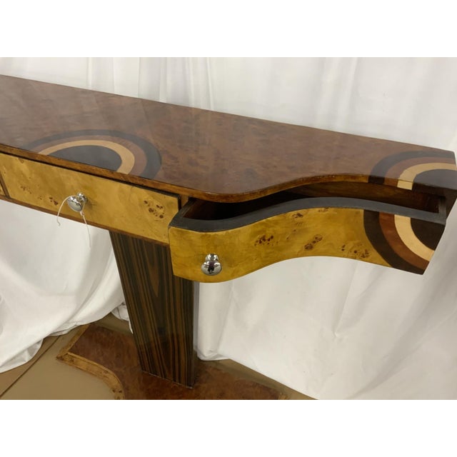 Art Deco Mid 20th Century Art Deco Burl Wood Pedestal Console or Entry Table For Sale - Image 3 of 7