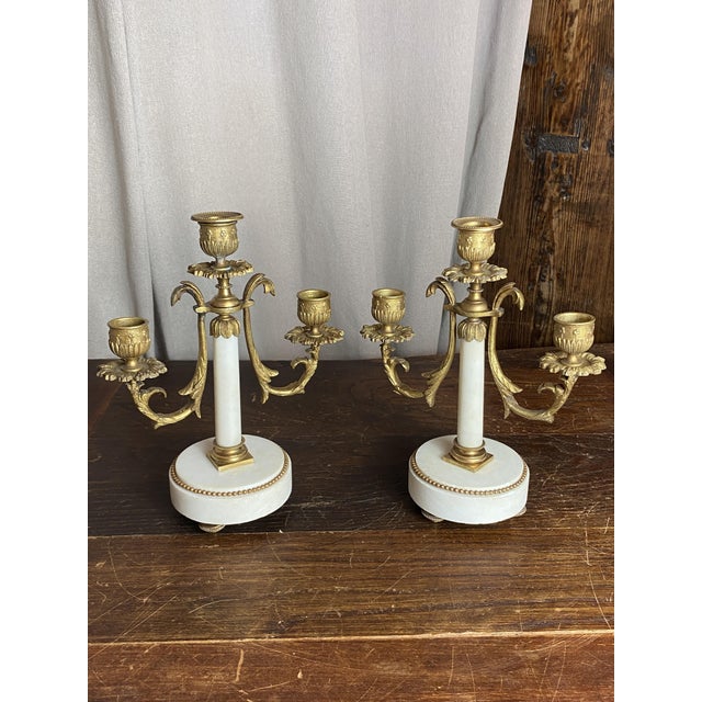 Antique French Bronze and Marble Candleholders from Befos, Set of 2 For Sale - Image 3 of 18