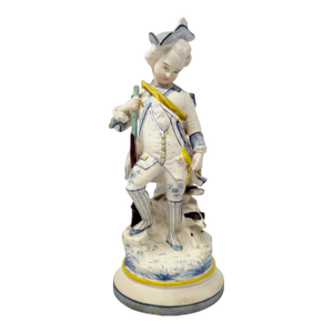 Antique Continental Porcelain Hunter Figurine - Boy With Musket & Dog