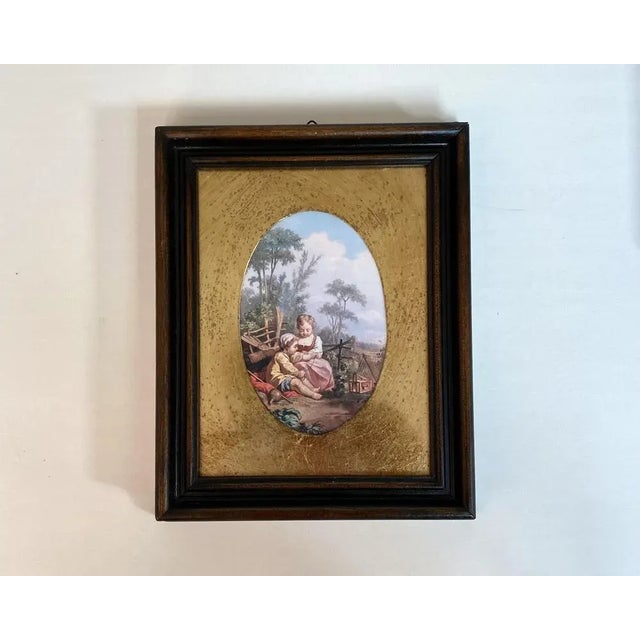 Vintage Victorian Style Framed Wall Panels Depicting Children & Seasons, Italy, 1970, Set of 2 For Sale - Image 3 of 8