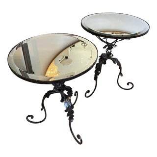 Vintage Coffee Tables in Wrought Iron with Mirror Top, 1950s, Set of 2 For Sale