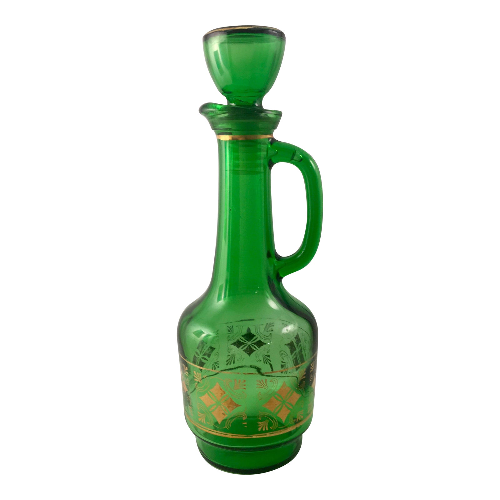 MidCentury Empoli Emerald Green Glass Wine Decanter With Stopper and