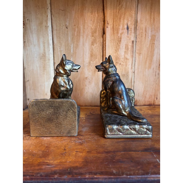 Early 21st Century Solid Brass German Shepherd Dog Bookends For Sale - Image 5 of 6
