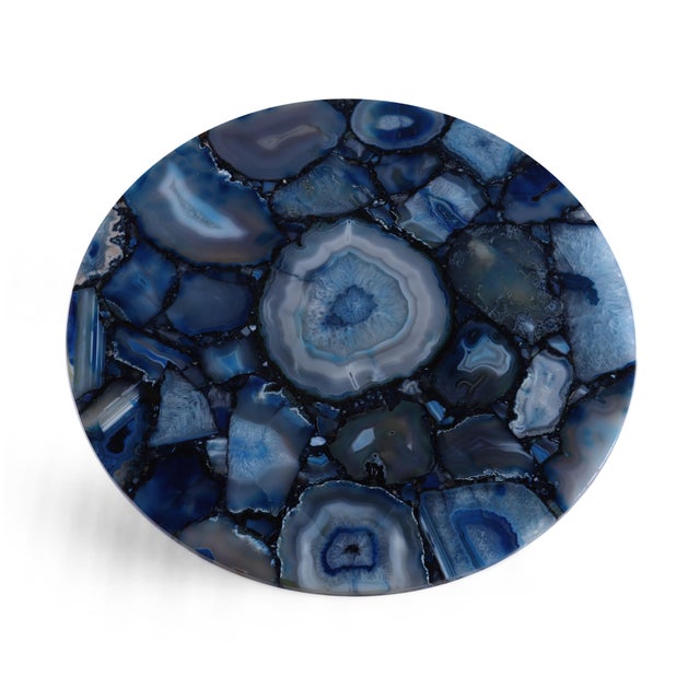 Mid-Century Modern Petite Blue Agate Side Table With Marble Base For Sale - Image 3 of 5