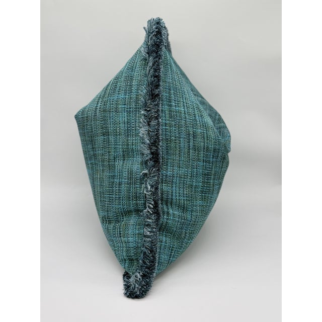 Teal Tweed Throw Pillow Cover With Fringe For Sale In Boston - Image 6 of 8