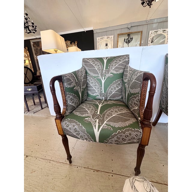 Federal Sheraton Inlaid & Newly Upholstered Armchairs -a Pair For Sale - Image 9 of 12