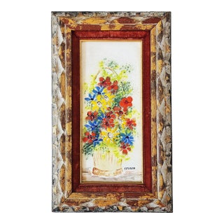 Mid Century Modern Raphael Esterida Enamel Floral Painting For Sale