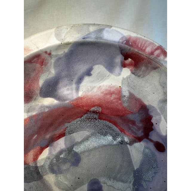 Organic Modern Studio Art Pottery Decorative Plate, Lavender, Smoky Gray, Burgundy Red For Sale In Houston - Image 6 of 10