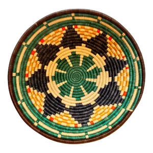 Woven Natural African Basket With Navy & Teal Design