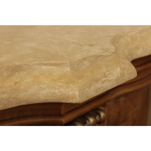 Baroque Henredon Burl Wood Marble Top Sideboard Buffet Cabinet For Sale - Image 3 of 12
