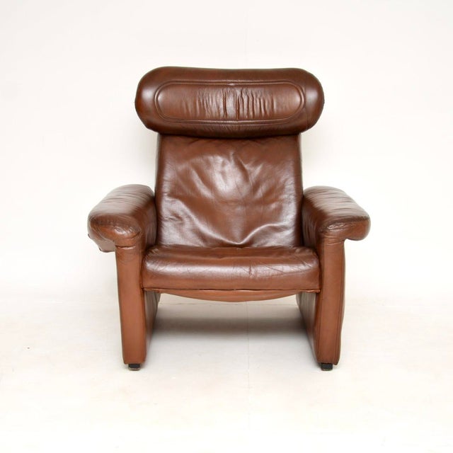 Set of Vintage Italian Leather Reclining Armchair and Ottoman, 1960s For Sale - Image 9 of 14