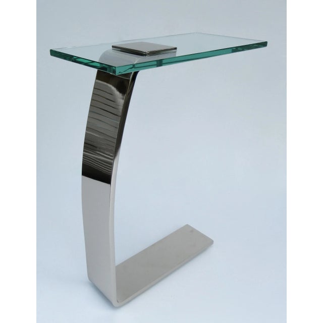 Metal C.1980's D. I. A. (Design Institute for America) Cantilevered, Polished Nickel & Glass Top Accent/Occasional/Drinks Table For Sale - Image 7 of 12